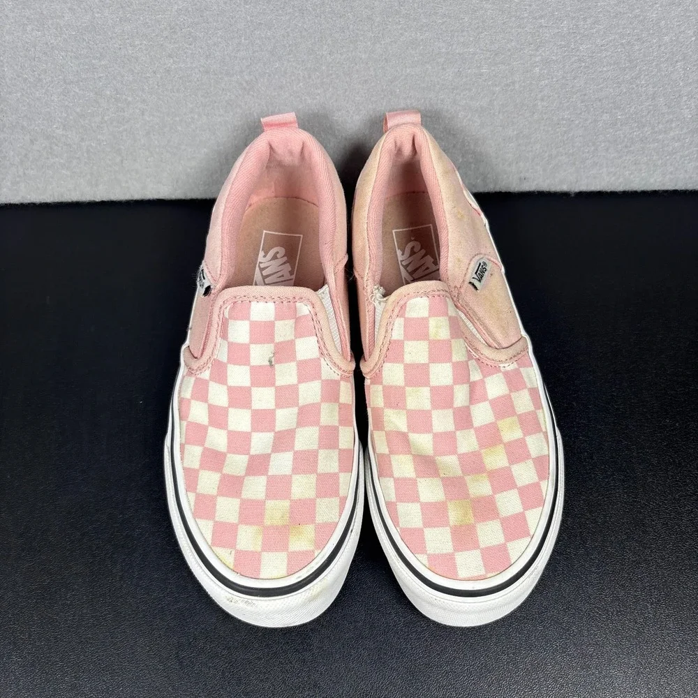 Vans Shoes Youth Size 1 Missy Off The Wall Check Skate Loafer 508731 Pink Fabric